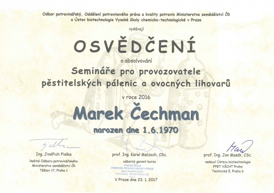 Osvědčení - Marek Čechman